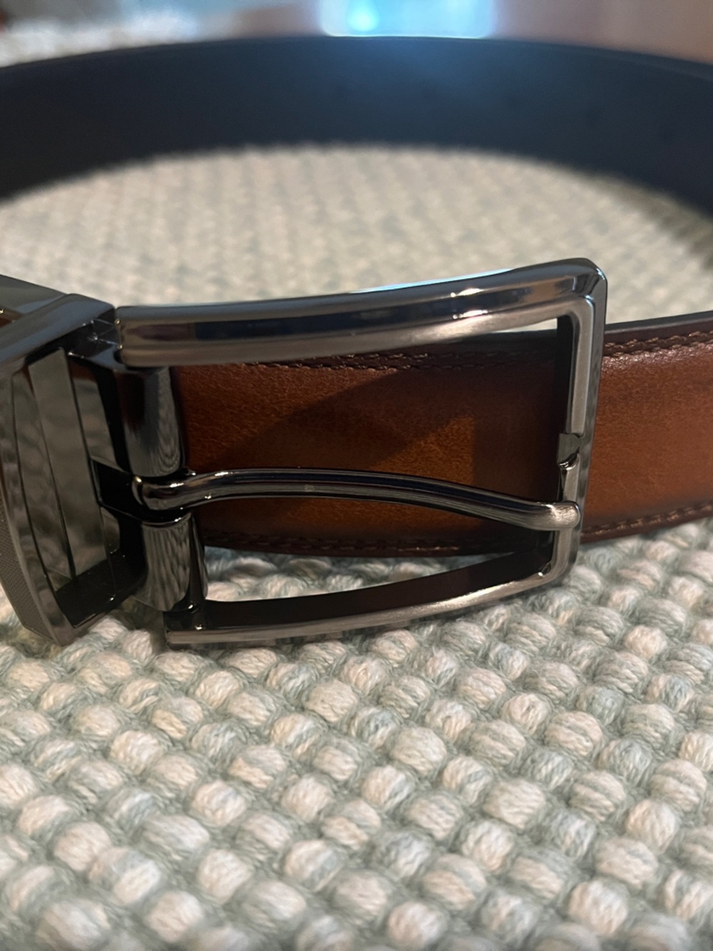 Men's Brown Leather Belt with Polished Silver Buckle